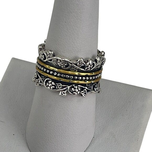 Ornate Floral Ring Sterling Silver and Brass Womens Size 8 - Picture 5 of 7